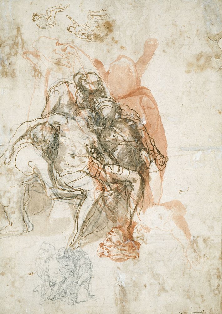 Three Figures Supporting a Man, Smaller Sketch of the Same, and Studies for the Blinding of Elymas by Taddeo Zuccaro