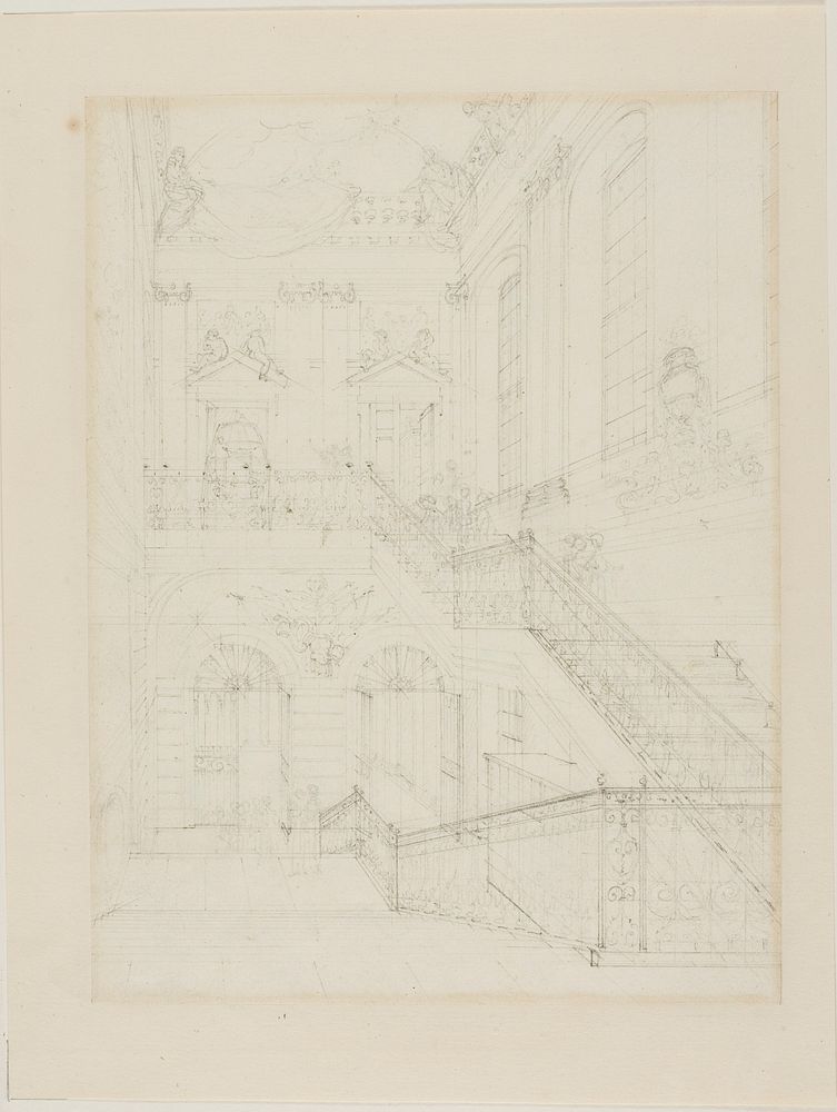 Study for The Hall and Staircase, British Museum, from Microcosm of London by Augustus Charles Pugin