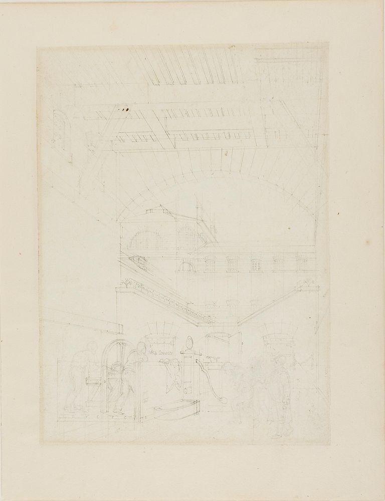 Study for Water Engine, Cold-Bath, Field's Prison, from Microcosm of London by Augustus Charles Pugin