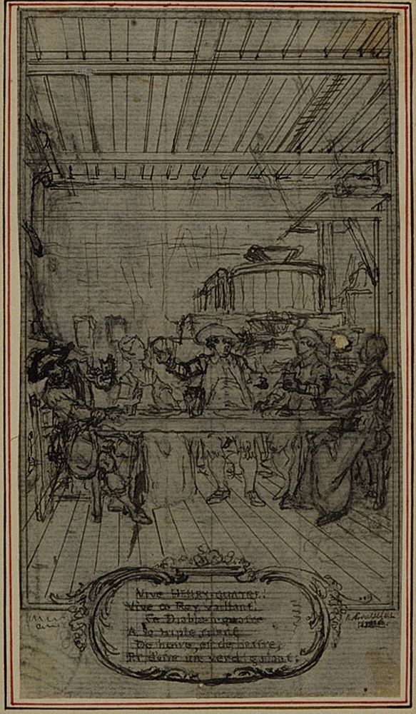 Study for Vignette-Frontispiece of Colle's "La Partie de Chasse de Henri IV", Act III, Vive Henry Quatre! by Hubert François…