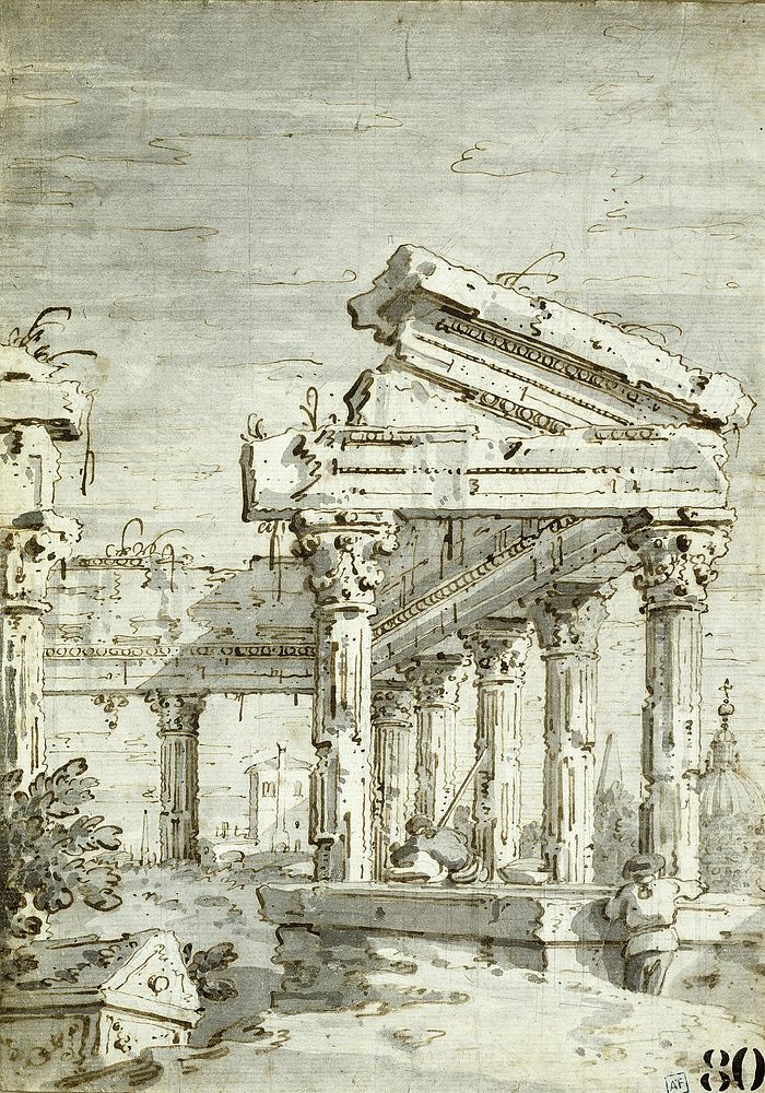 Capriccio: A Ruined Classical Temple by Canaletto