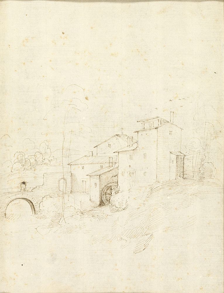 Watermill with Figures on an Arched Bridge by Fra Bartolommeo