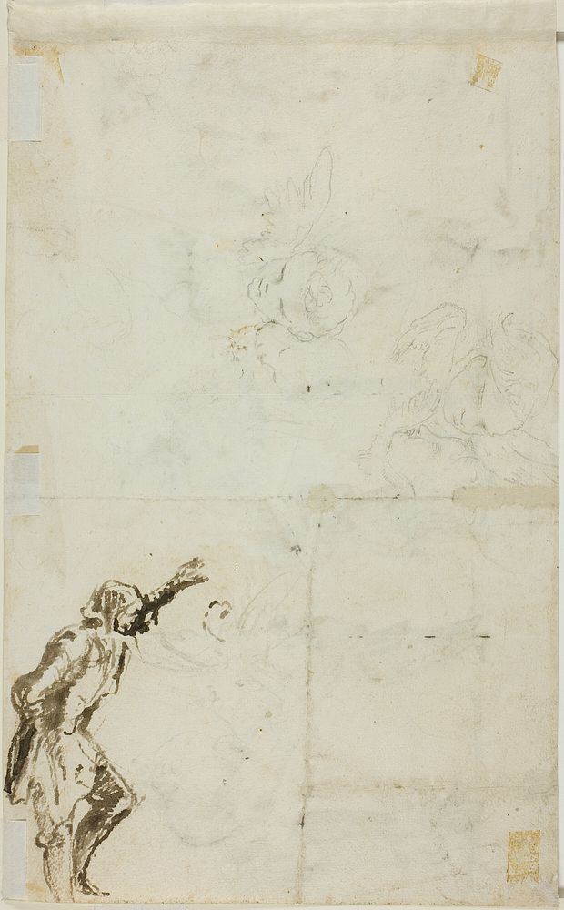 Sheet of Sketches: Standing Man with Raised Arm, Cherubim by Giovanni Battista Piranesi