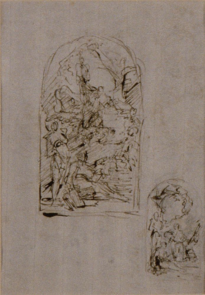 Sketches for an Altar with Saint Margaret of Cortona, Saint Sebastian and Saint Roch (recto); Two Sketches for an Altar…
