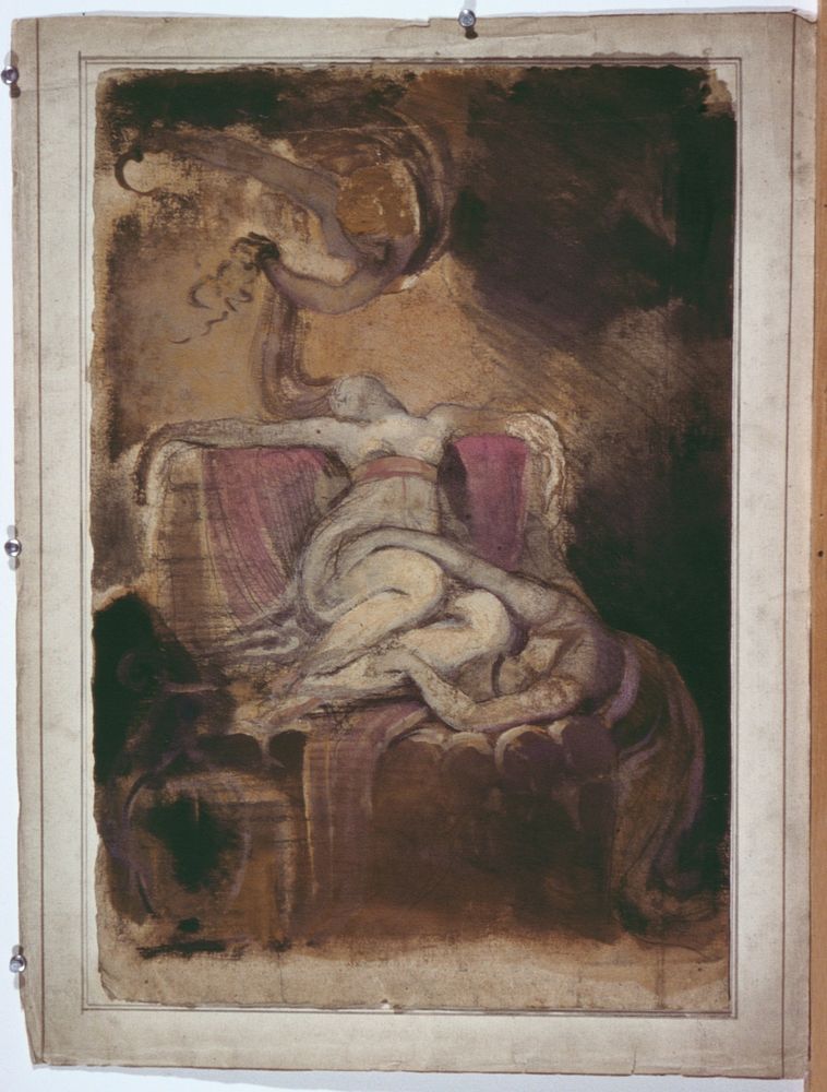Sketch for 'Dido on the Funeral Pyre' (recto); Erotic Sketch of Man and Woman (verso) by Henry Fuseli