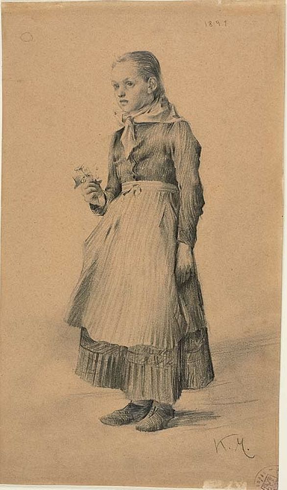 Girl in Peasant Dress (recto); Sheet of Sketches: Women and Girls (verso) by Karel Vitezslav Masek