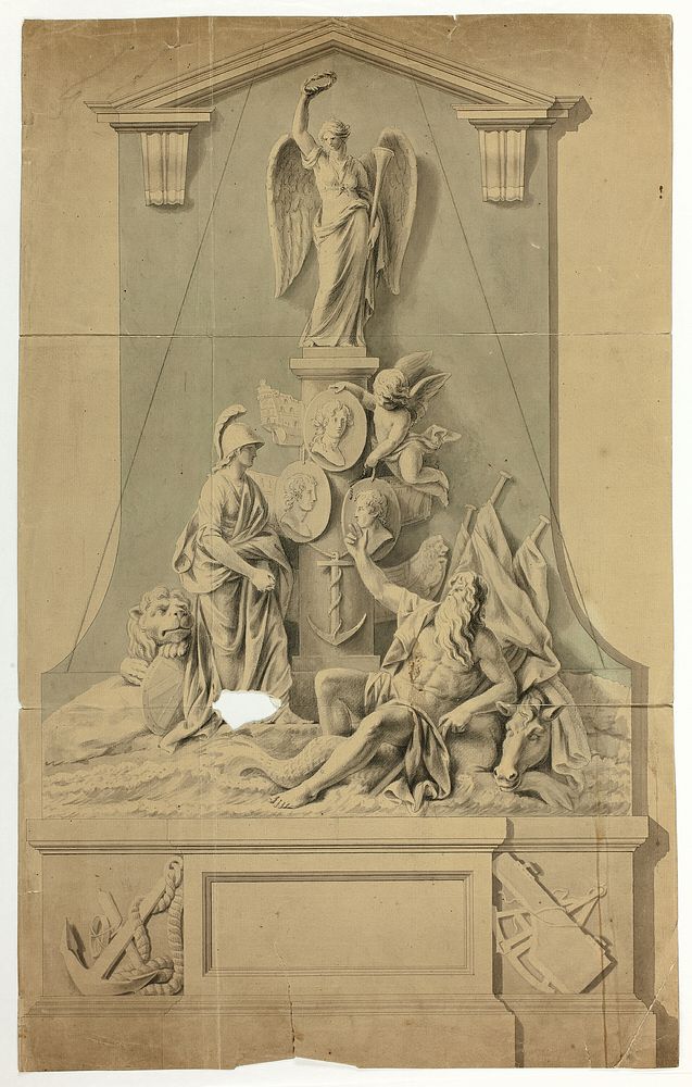 Design for Monument with Britannia and Neptune by John Bacon, the elder
