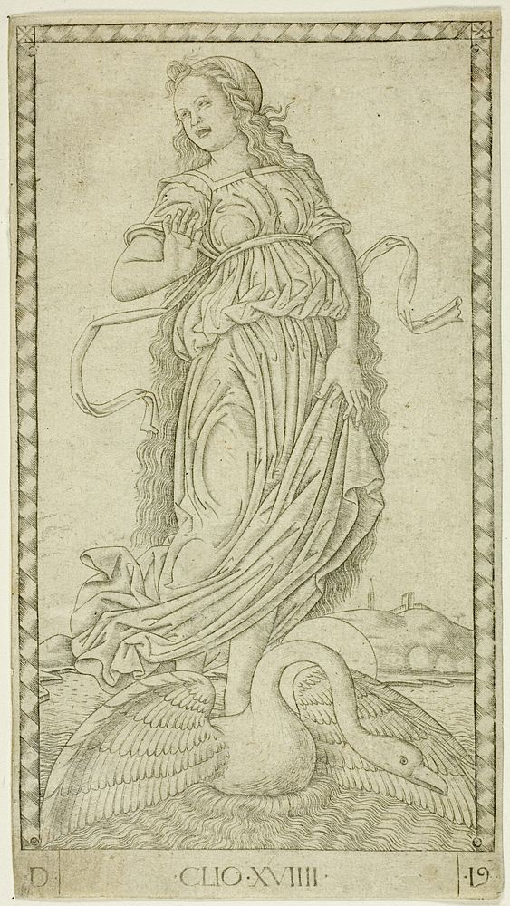 Clio, plate nineteen from Apollo and the Muses by Master of the E-Series Tarocchi