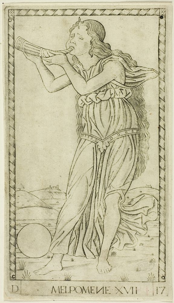 Melpomene, plate seventeen from Apollo and the Muses by Master of the E-Series Tarocchi