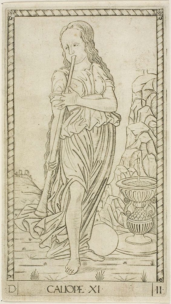 Calliope, plate eleven from Apollo and the Muses by Master of the E-Series Tarocchi