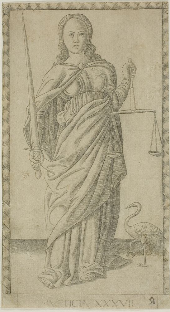 Justice, plate 37 from Genii and Virtues by Master of the E-Series Tarocchi