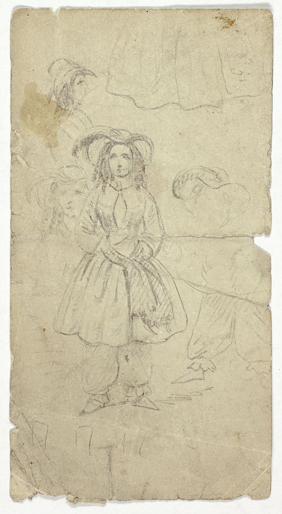 Sketches of Young Girl (recto); Sketches of Banjo Player (verso)