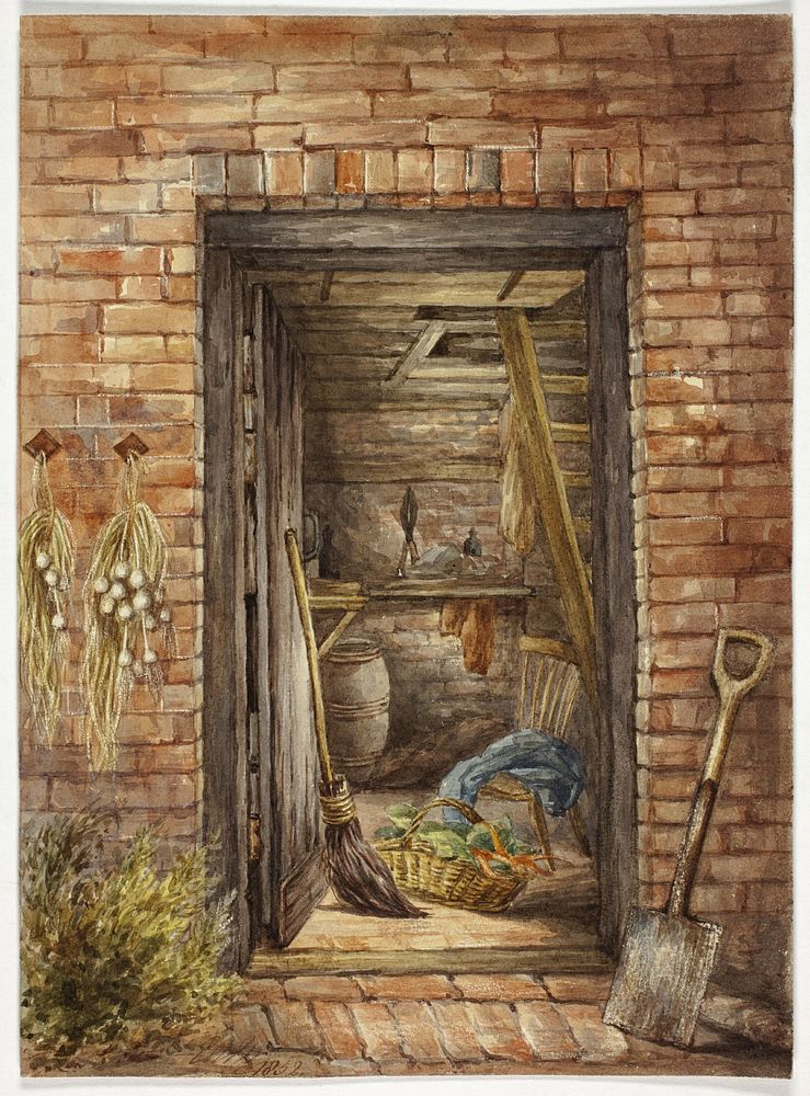 Brick Wall with Open Door and Shovel by Elizabeth Murray