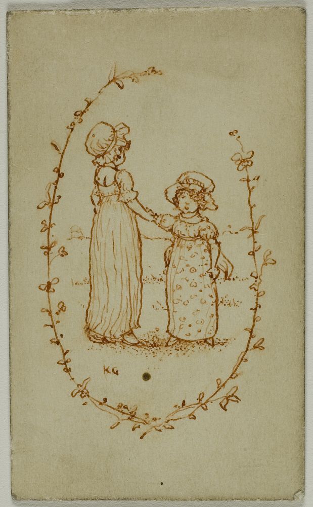 Vignette of Two Girls (recto); Athena (verso) by Kate Greenaway