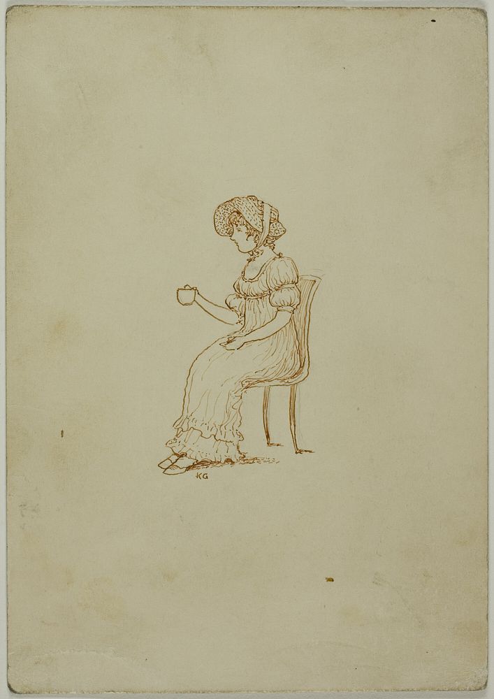 Seated Girl Holding Tea Cup by Kate Greenaway