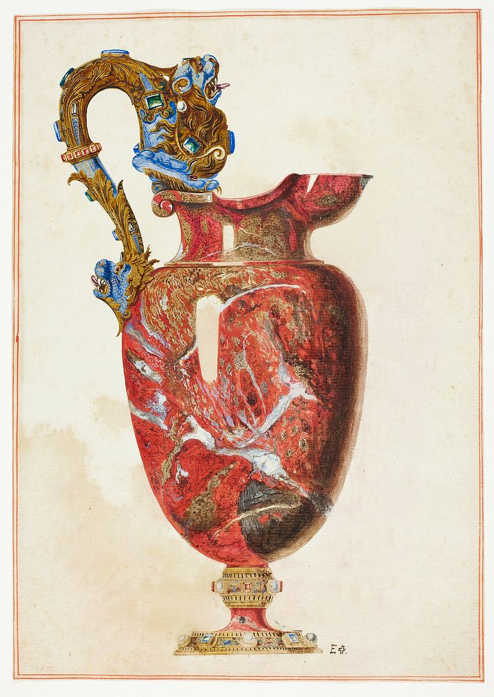 Stone Ewer with Ornate Handle by Giuseppe Grisoni