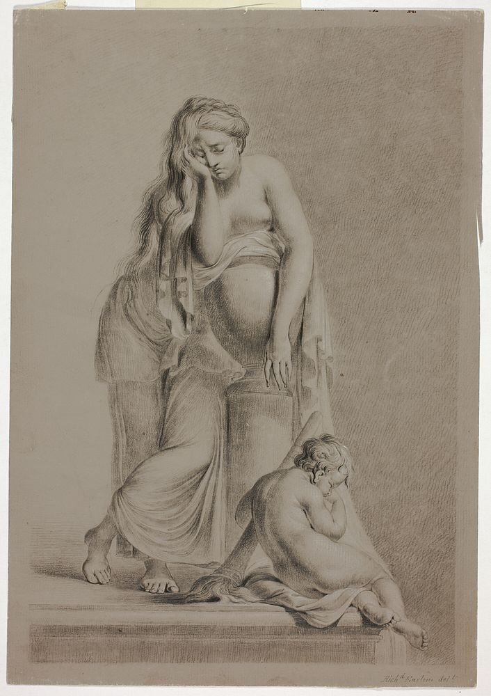 Weeping Allegorical Female Figure with Putto by Richard Earlom