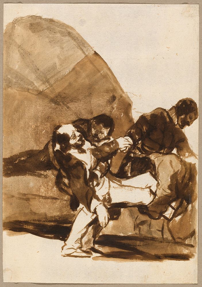 Three Men Carrying a Wounded Soldier, from the Images of Spain, Album F by Francisco José de Goya y Lucientes