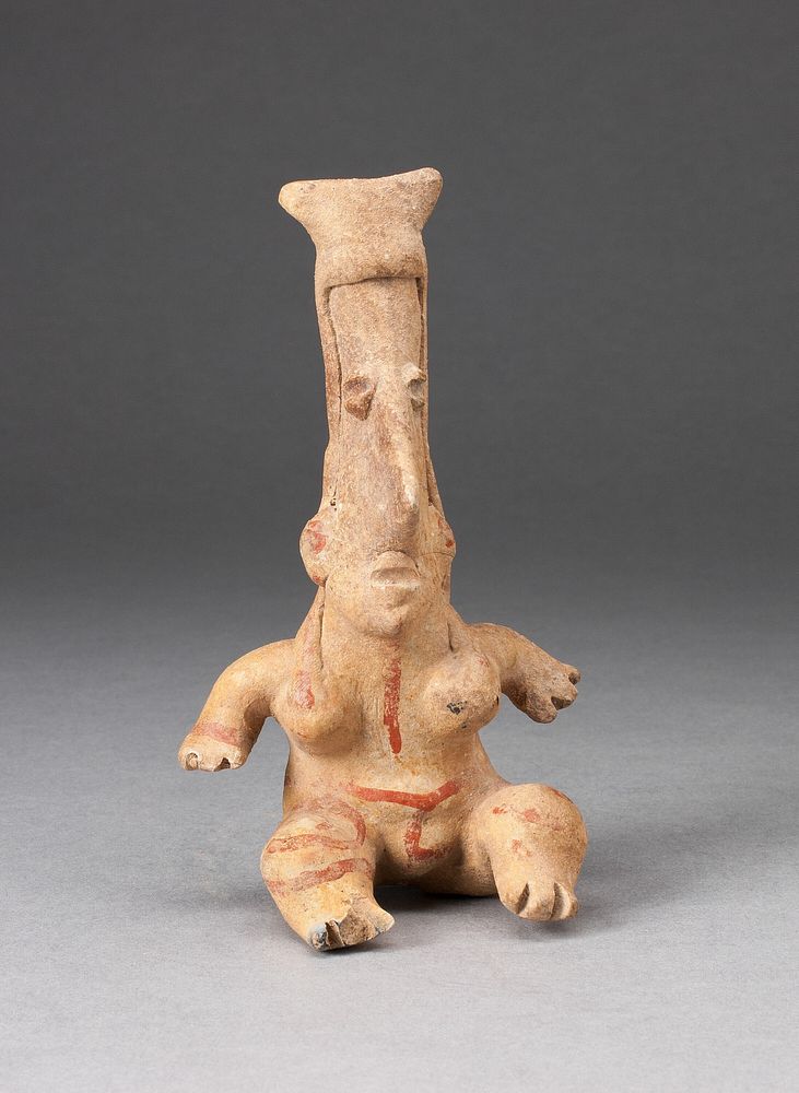 Seated Female Figurine with Elongated Head by Jalisco
