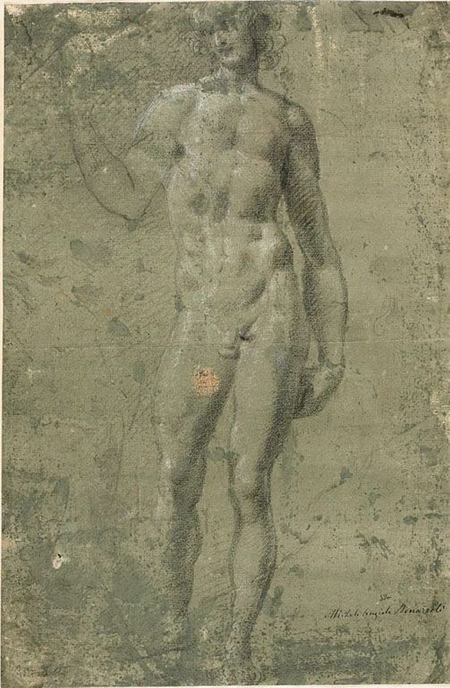 Bacchus (recto); Architectural Sketches (verso) by Michelangelo Buonarroti