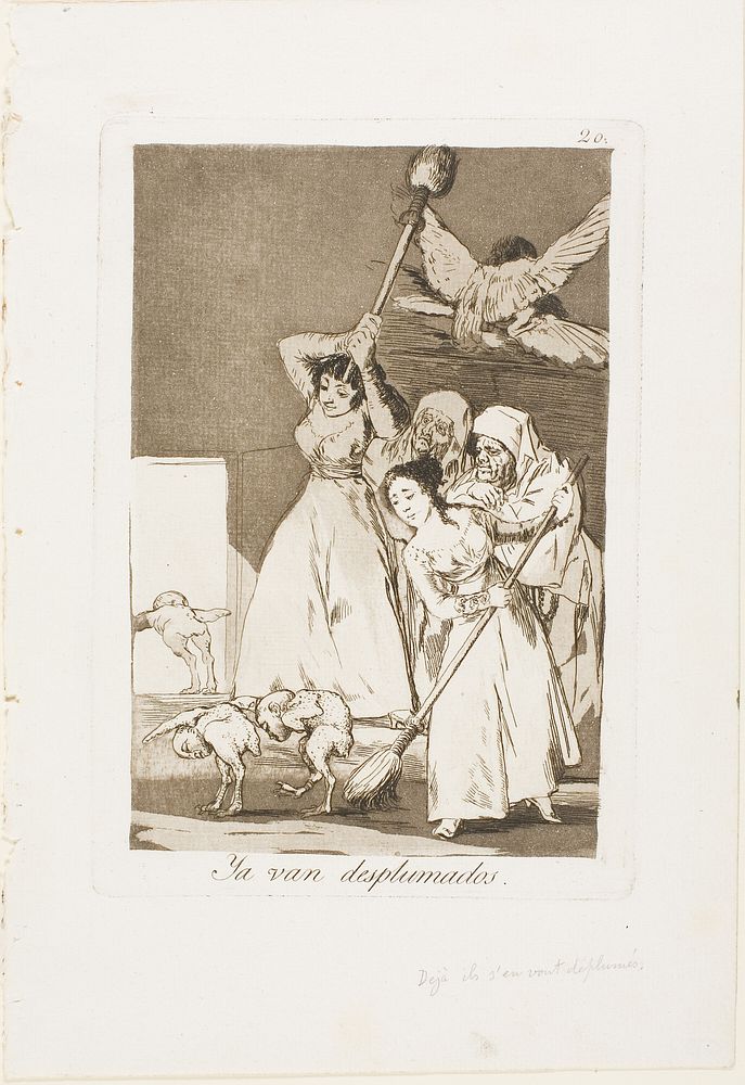 There They Go Plucked (i.e. fleeced), plate 20 from Los Caprichos by Francisco José de Goya y Lucientes