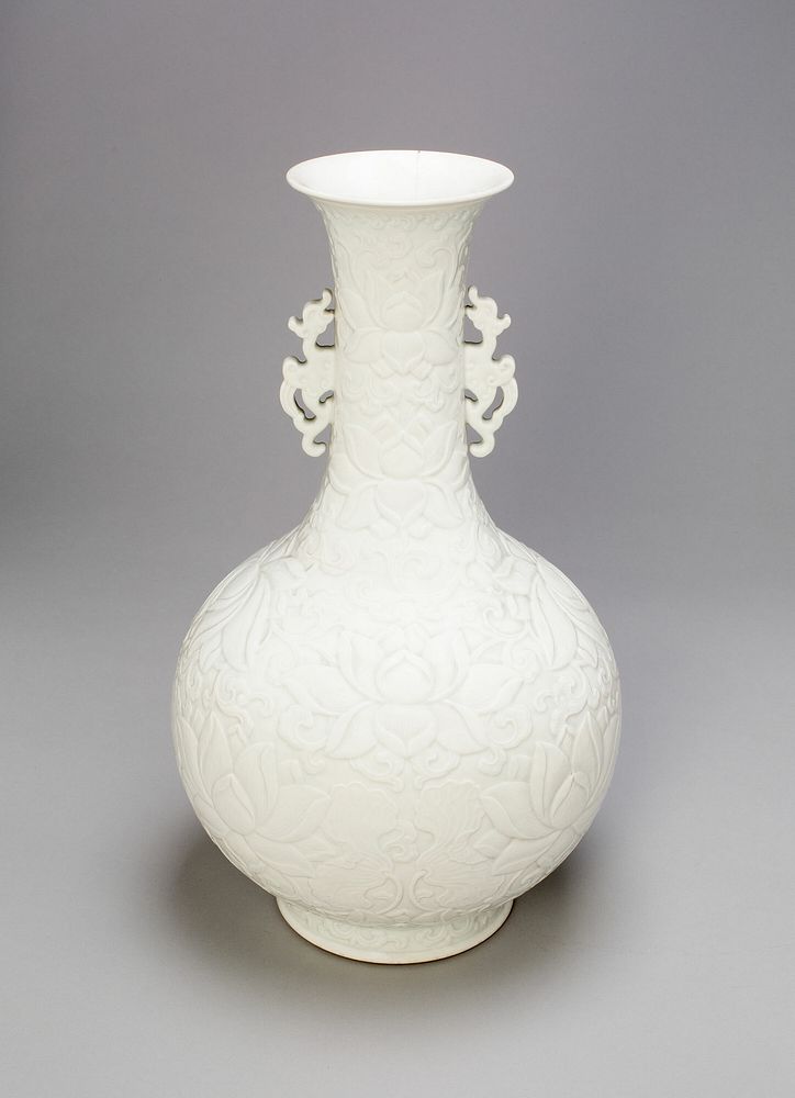 Bottle-Shaped Vase with Dragon Handles and Lotus Flowers