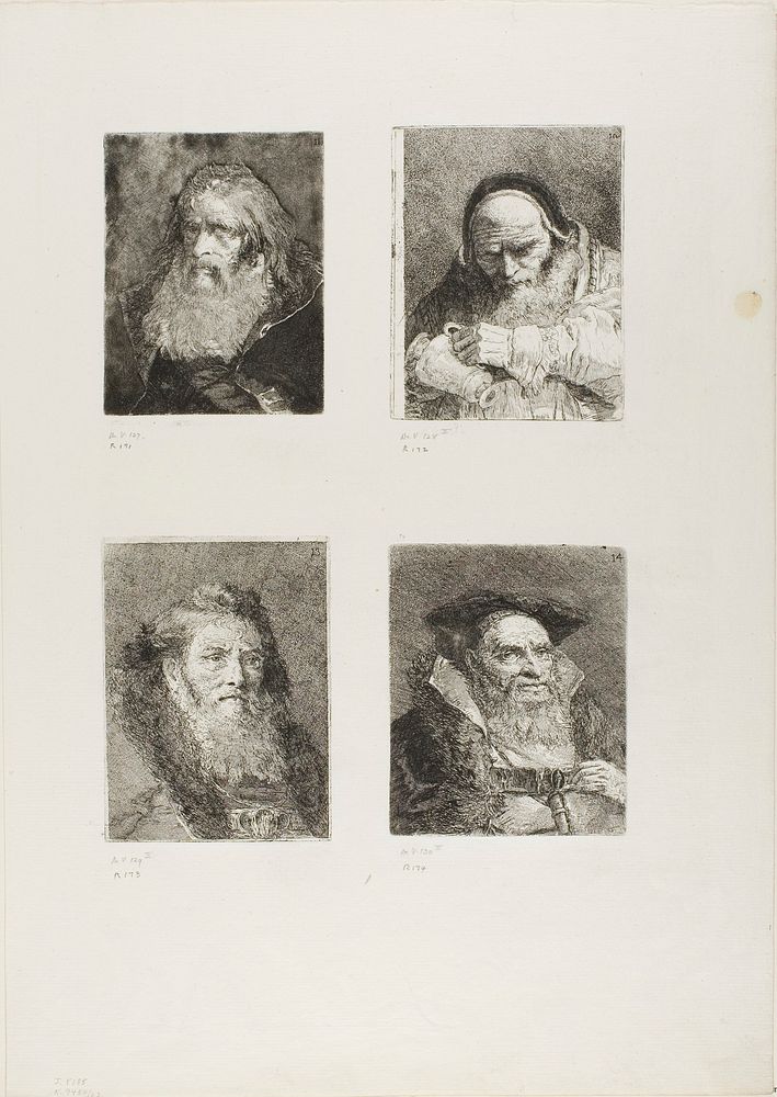 Old Man with a Bare Head, A Pope with a Jug, Old Man with a Bare Head, Old Man with a Beard by Giovanni Domenico Tiepolo