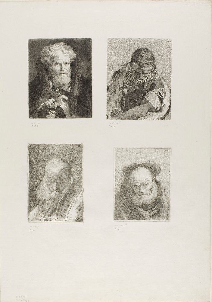 Old Man with a Helmet, Young Moor, Old Man with a Bare Head, Old Man with a Beard by Giovanni Domenico Tiepolo