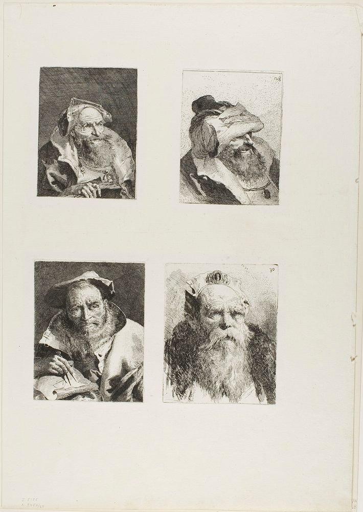 Old Man with a Book, Old Man with His Hat on His Forehead, The Mathematician, Old Man with a Beard by Giovanni Domenico…
