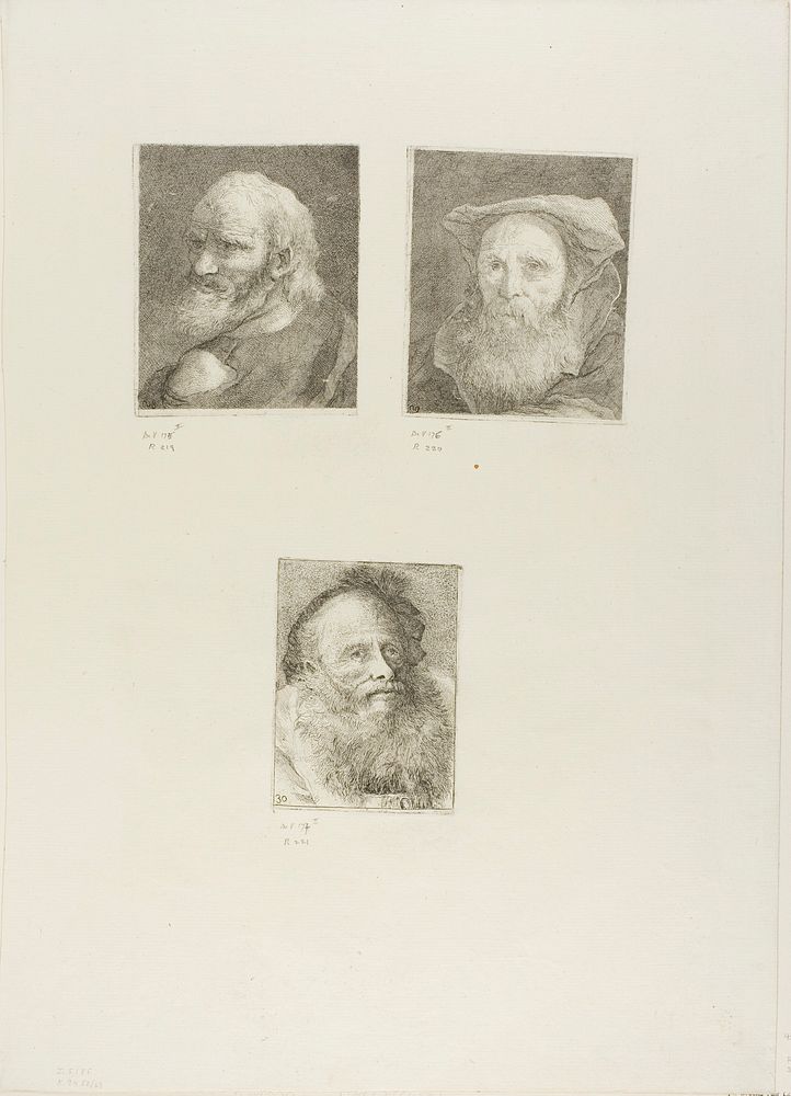 Old Man with a Beard, Bearded Old Man with a Hat, Old Man with Decorative Cap by Giovanni Domenico Tiepolo