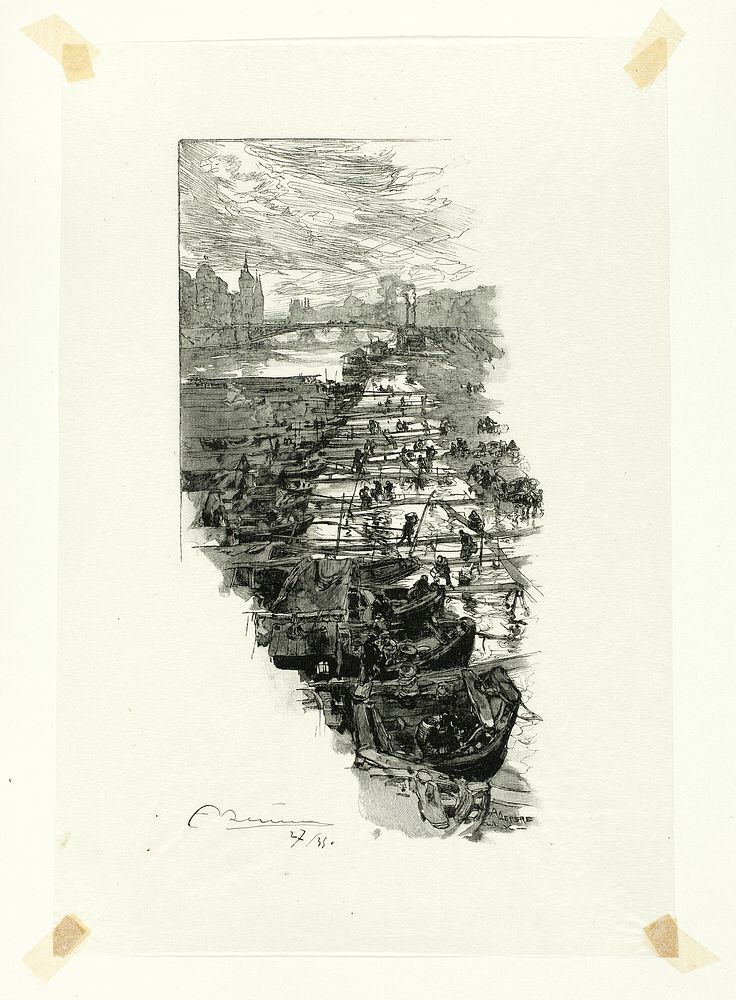 Apple Market, Viewed from the Pont Louis-Philippe, plate seven from Le Long de la Seine et des Boulevards by Louis Auguste…