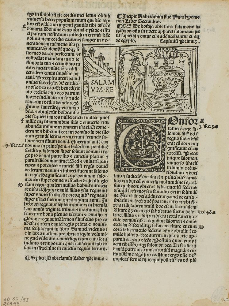 King Solomon in Prayer from Biblia cum tabula (also called Biblia Latina or Mallermi’s Bible), Plate 53 from Woodcuts from…