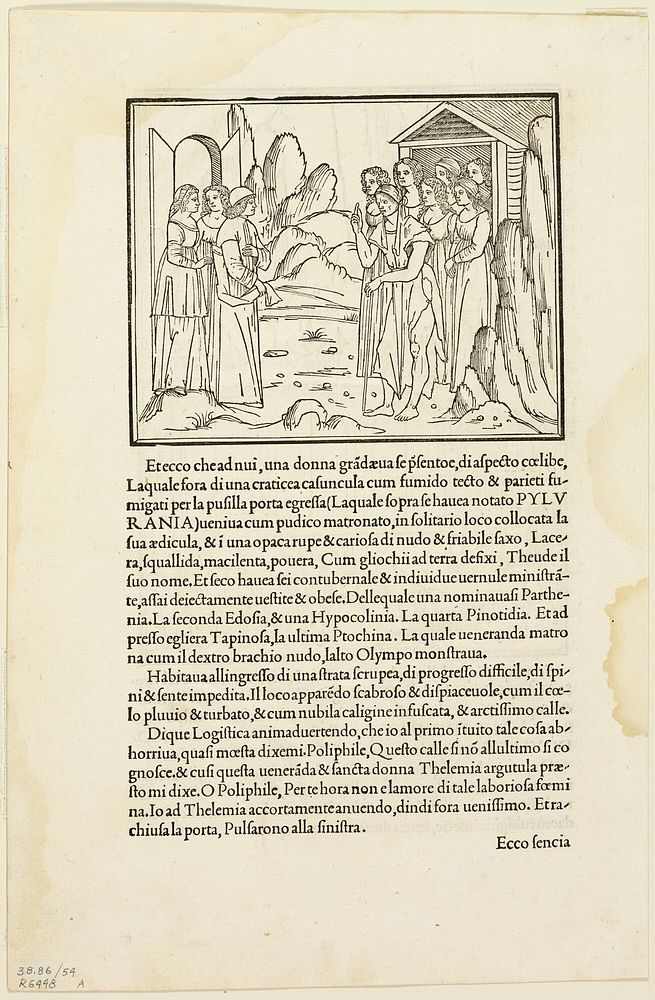 Poliphilus Meeting the Venerable Matron (recto) and Poliphilus in a Rocky Place (verso) from Hypnerotomachia Poliphili (The…