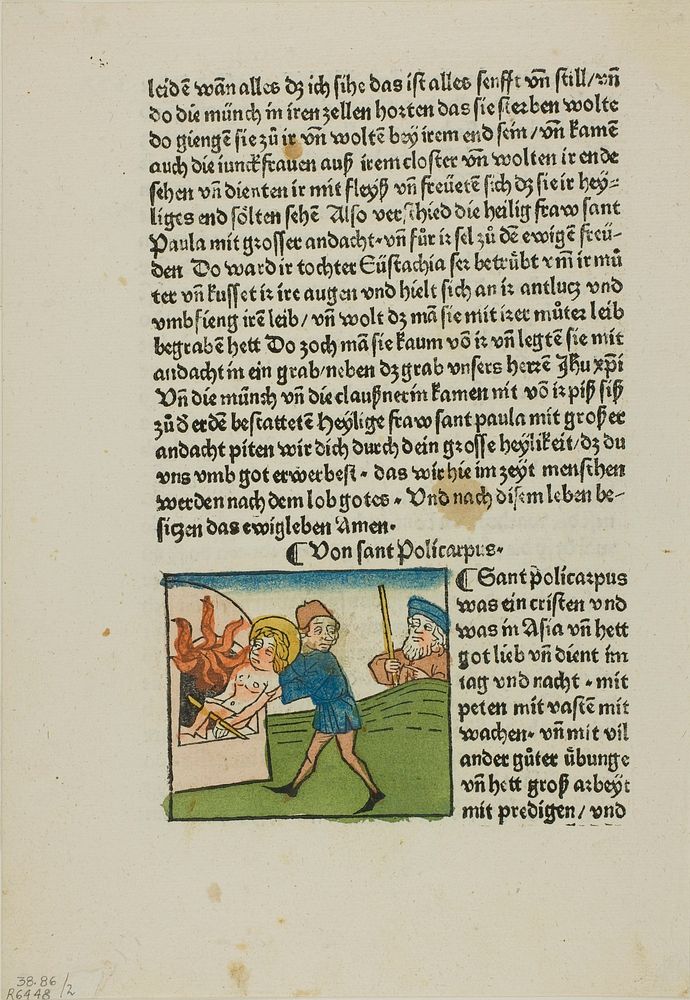 Saint Policarpus from Lives of the Heiligenleben, Sommerteil (Saints, Summertime), Plate 2 from Woodcuts from Books of the…