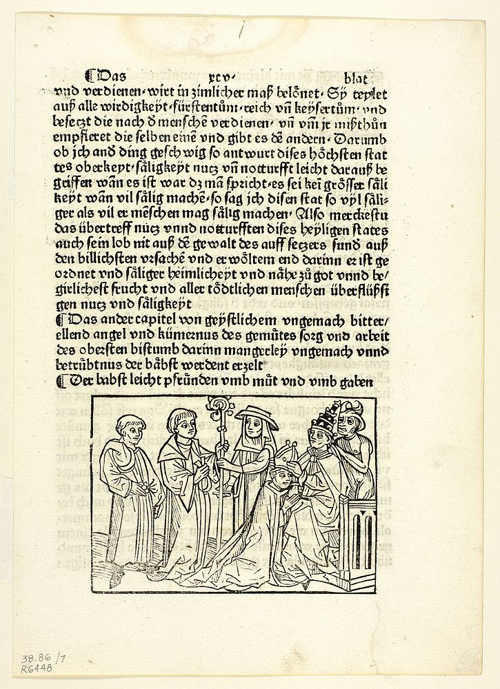 A Pope Installing a Bishop from Speculu humane vite (Mirror of Human Life), Plate 7 from Woodcuts from Books of the 15th…