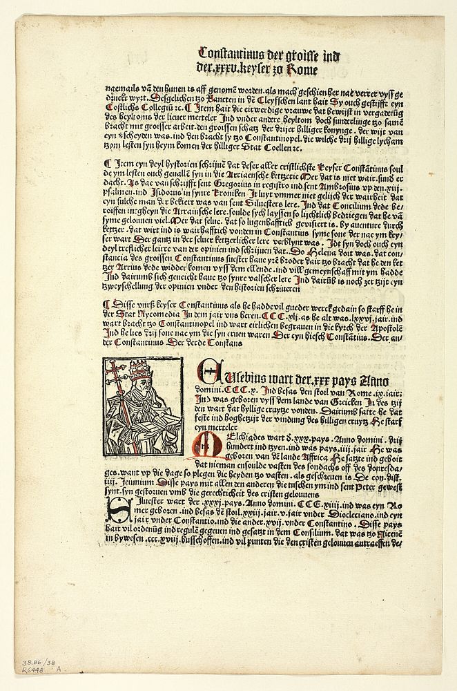 Pope Miltiades (recto) and Saint Gereon's Basilica (verso) from Koelner Chronik (Cologne Chronicle), Plate 38 from Woodcuts…