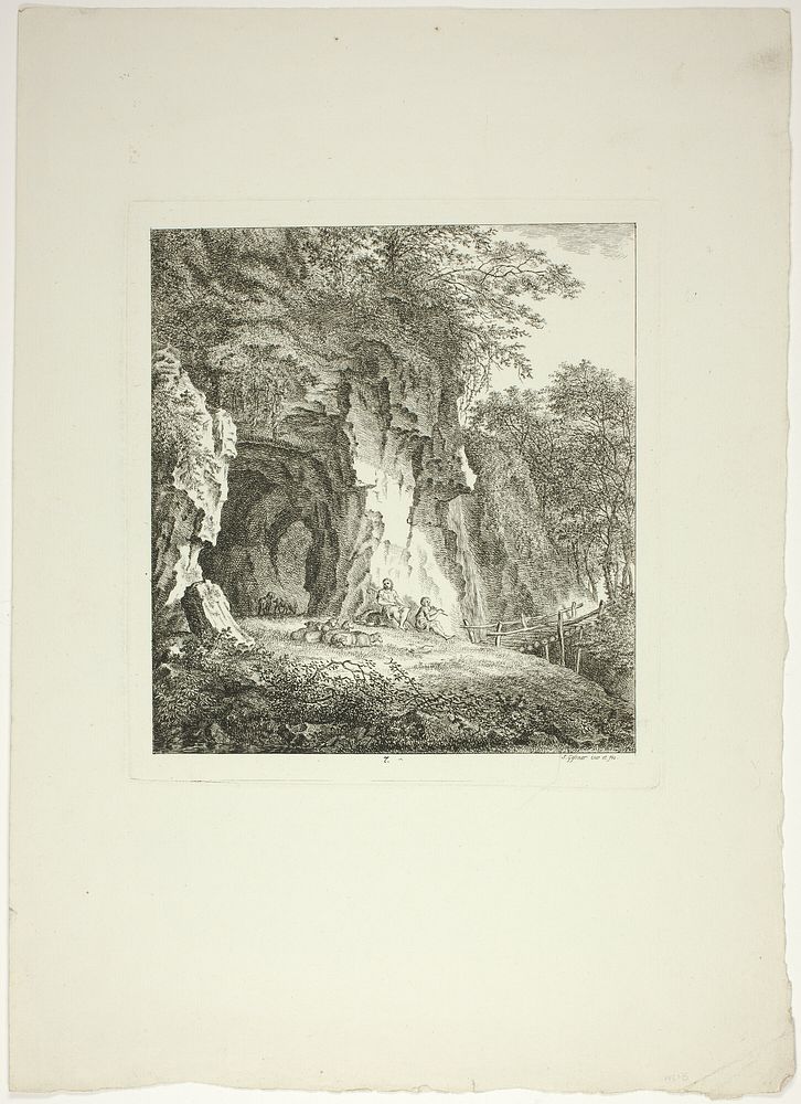 Shepherds and Sheep Resting Under a Bridge, plate seven from Paysages Dédiés à M. Warelet by Salomon Gessner