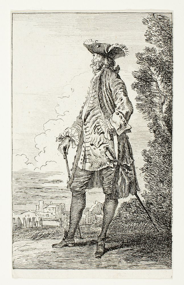 Gentleman, Side View with Hat by Jean Antoine Watteau