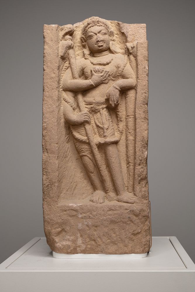 Pillar Fragment with Gods Shiva and Ganesha and Goddesses Parvati and Durga