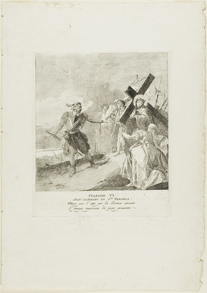 Christ's Face is Wiped by St. Veronica, plate six from Stations of the Cross by Giovanni Domenico Tiepolo