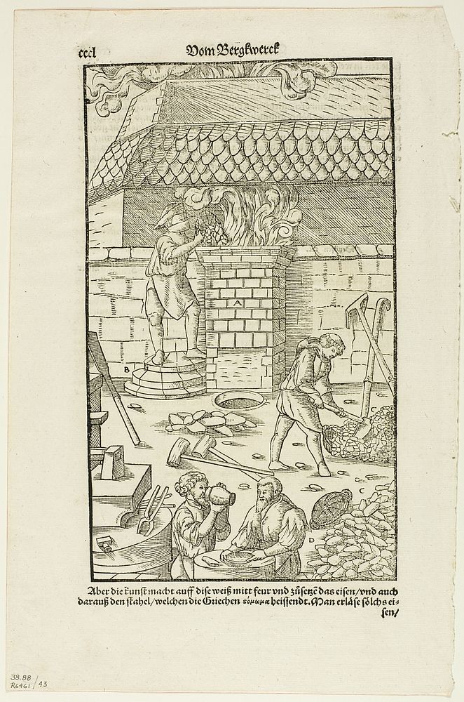 Page CCCL from Vom Bergwerck XII Bücher by Agricola, plate 43 from Woodcuts from Books of the XVI Century by Hans Rudolf…
