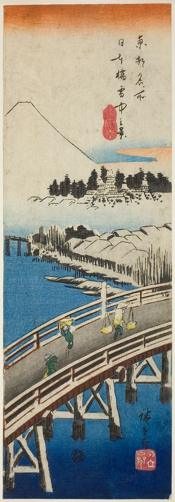 Nihon Bridge seen in the Snow (Nihonbashi setchu no kei), from the series "Famous Views in the Eastern Capital (Toto…