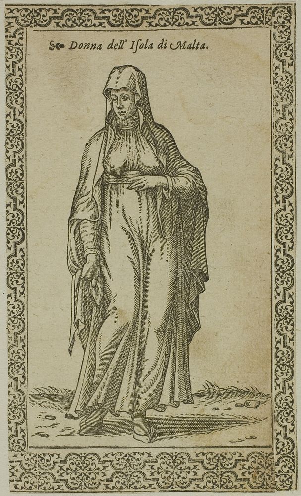 Maltese Woman from Le Navigationi nella Turchia, plate 61 from Woodcuts from Books of the XVI Century by Assuerus Jansz Van…