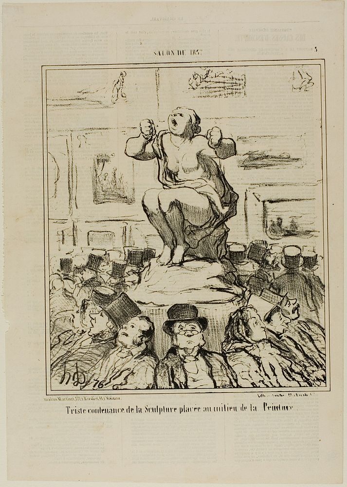 The Displeasure of a Sculpture Placed in the Middle of an Exhibition of Paintings, plate 5 from Salon De 1857 by Honoré…