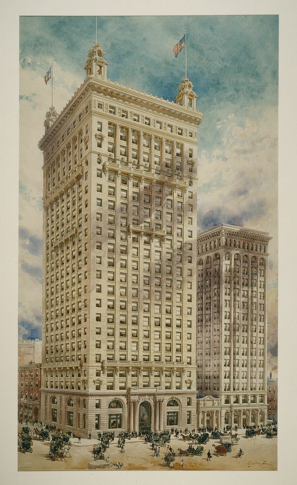 Land Title and Trust Building with Addition, Philadelphia, Pennsylvania, Perspective Rendering by D.H. Burnham & Co.…