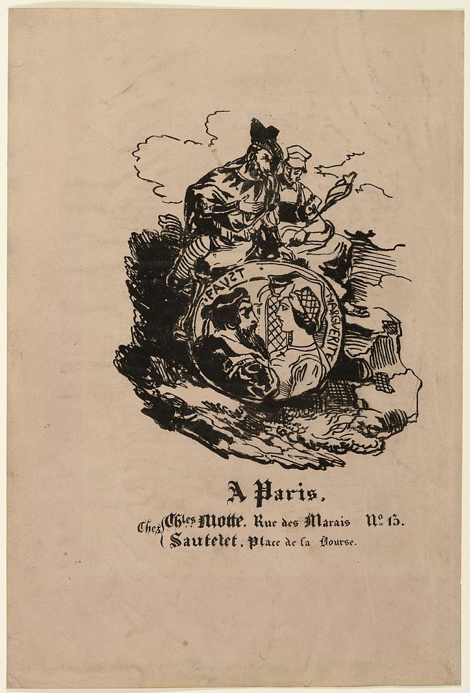 Portrait Medallion of Faust and Marguerite, publisher's sheet from Faust by Achille Devéria