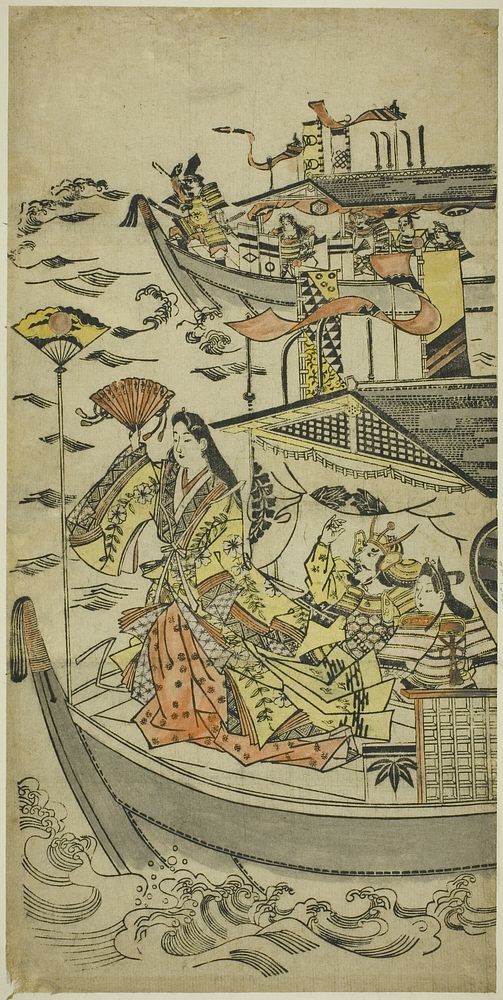 Lady Tamamushi raising a fan target by Sugimura Jihei