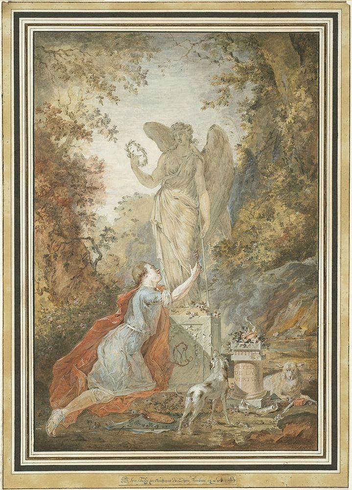 An Artist Adoring a Statue of Virtue by Claude Jean Baptiste Hoin