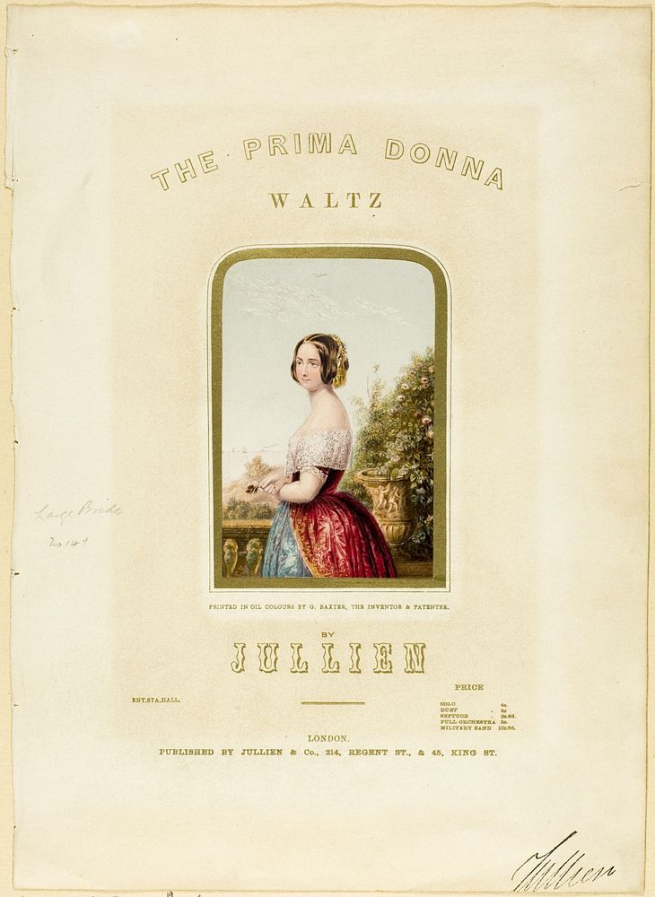 The Bride, cover for The Prima Donna Waltz sheet music by George Baxter
