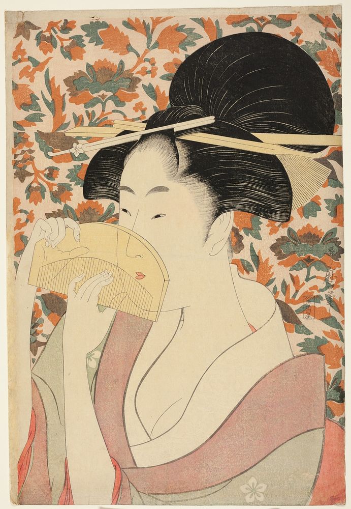 Woman Holding a Tortoise-shell Hair-comb by Kitagawa Utamaro